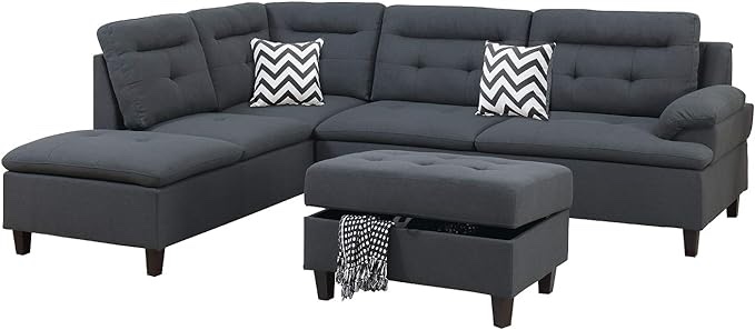 Bobkona Sectional Sofa Set Charcoal (INCOMPLETE SET, MISSING BOX)