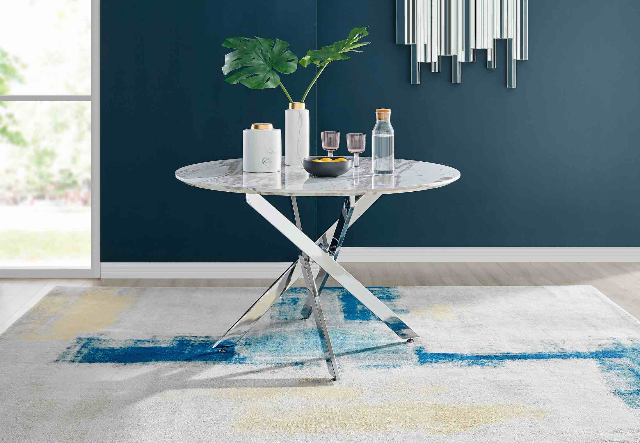 Novara White Marble Round Dining Table  (INCOMPLETE SET, TABLE TOP ONLY)