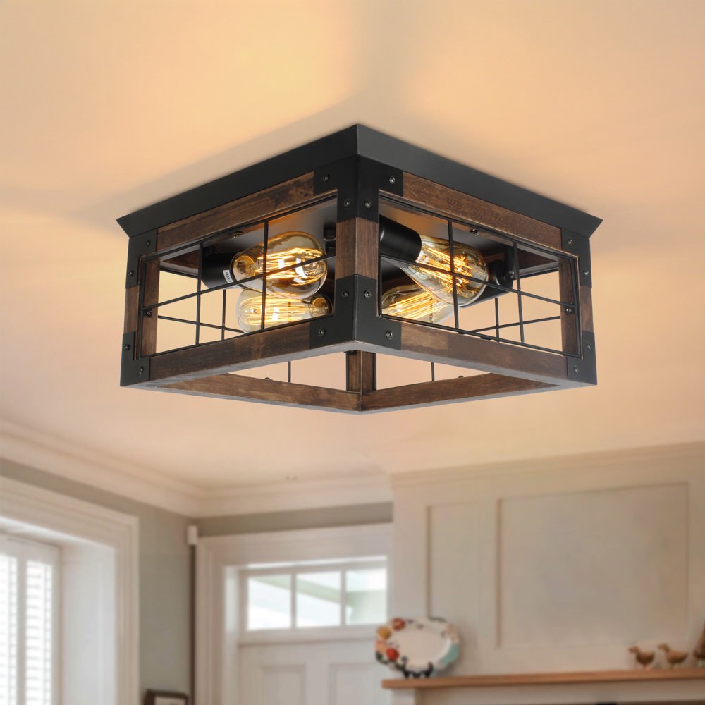 Williston Forge 4 - Light 14.9'' Caged Square / Rectangle Flush Mount