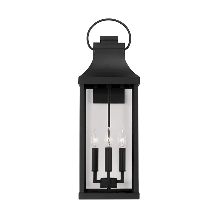 9" W X 27" H Outdoor 4-Light Extra Large Wall Lantern In Black With Clear Glass