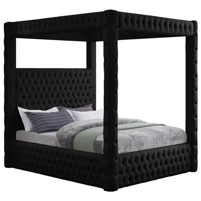 Meridian Furniture Royal Black Velvet Queen Bed ( incomplete box 2 of 4 only ) 