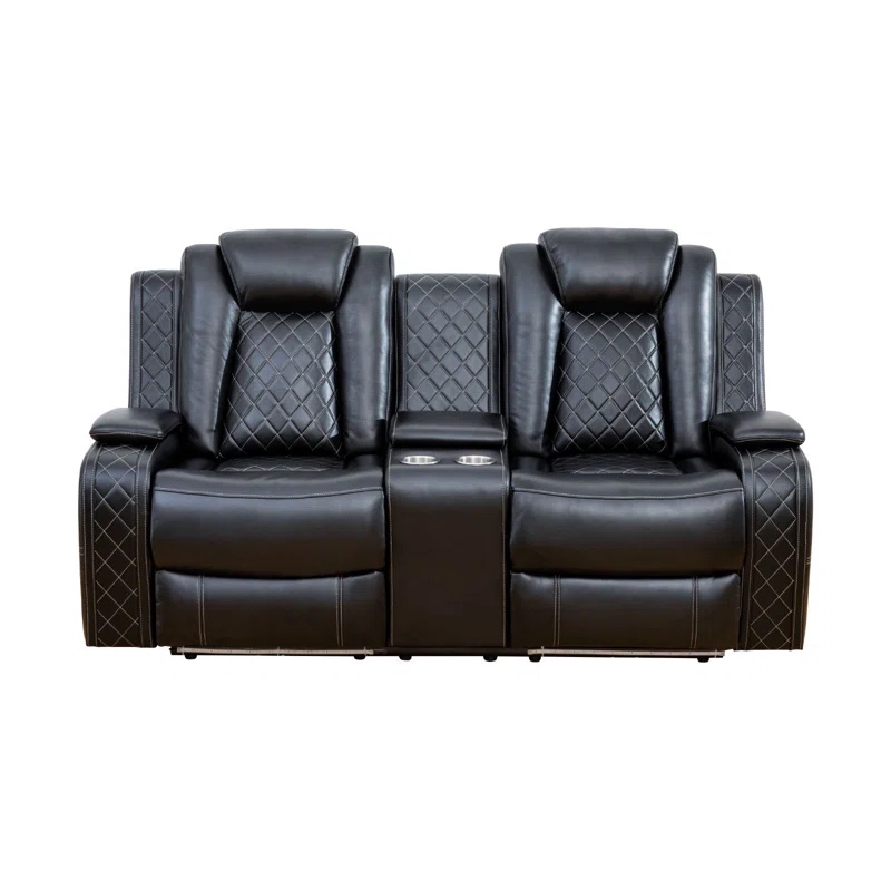 Monieke 73.5" Storage Arm Vegan Leather Power Reclining Sofa with Lighting