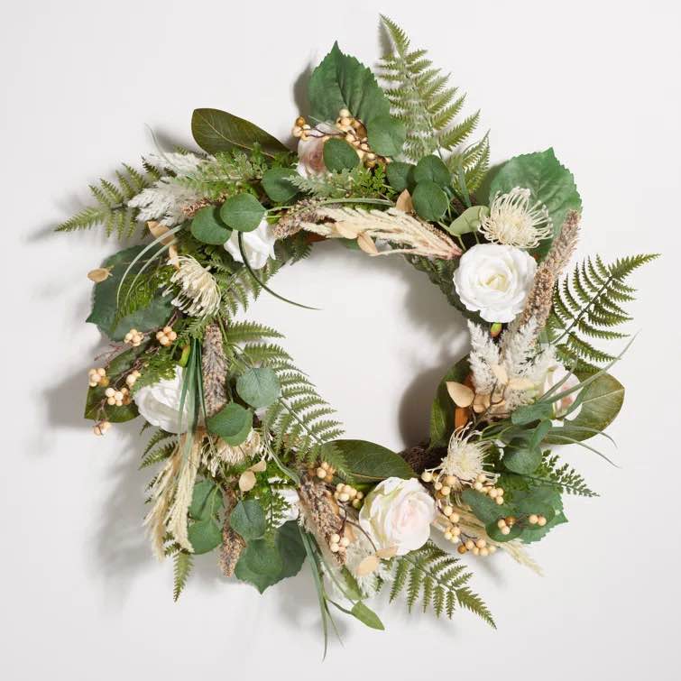 Rose and Fern 28" PVC Wreath