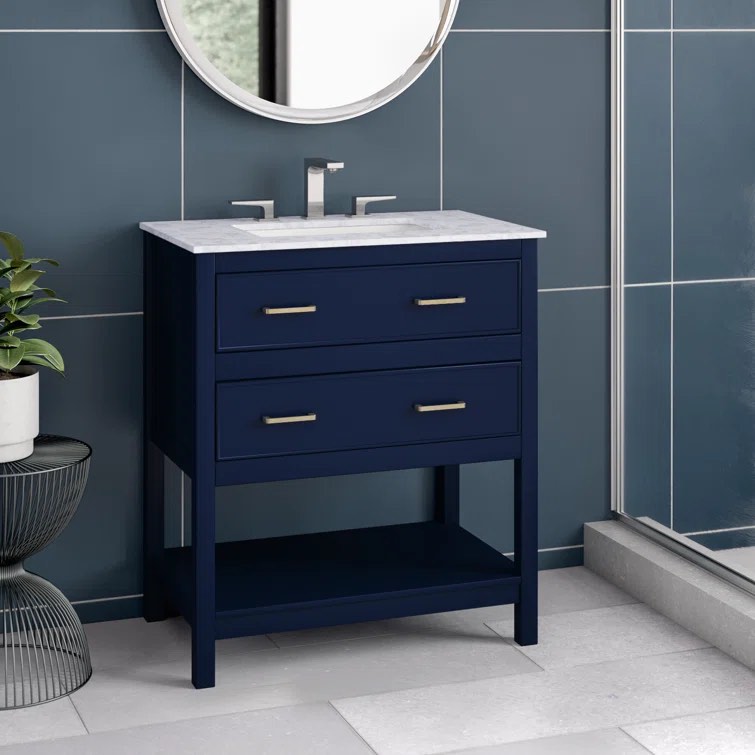 Bardhyl 30'' Single Bathroom Vanity with Engineered Marble Top - Blue