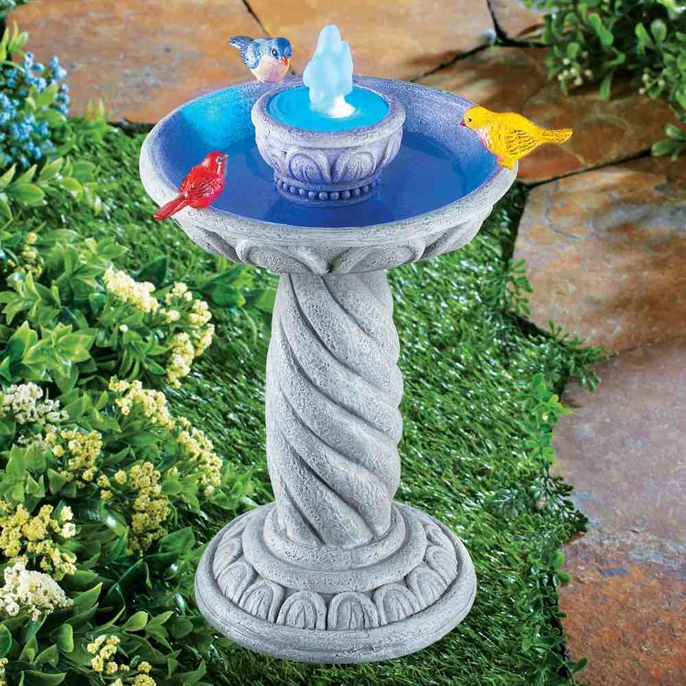 Solar Powered LED Lighted Fountain Birdbath (top broken off / light still turns on)