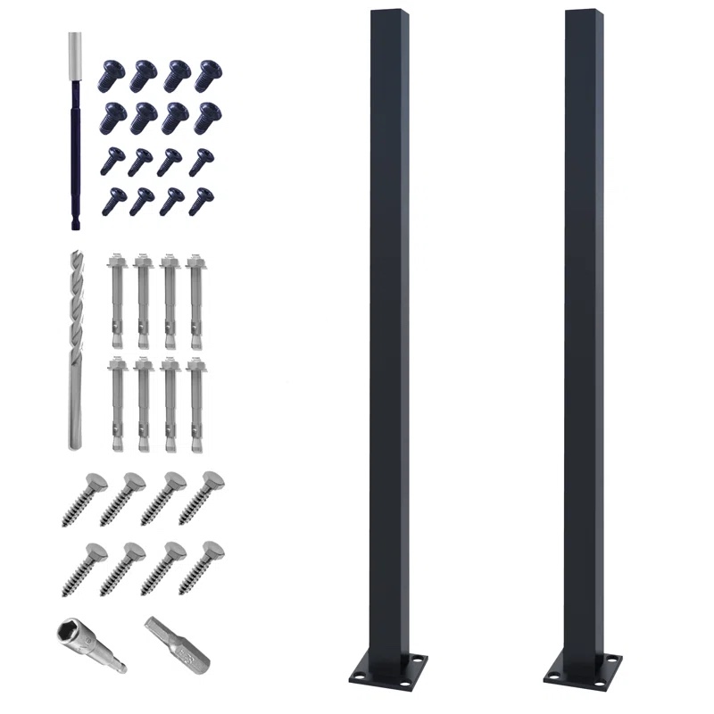 Handrail Post, Black Metal Railing Post with Bracket for Deck, Balcony & Porch Railing (stock image similar to item)