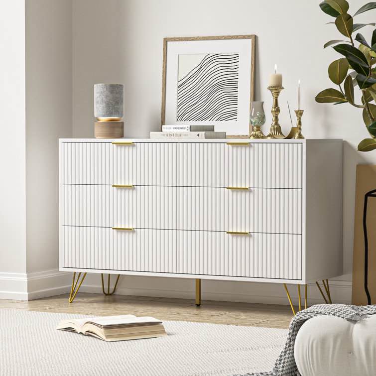 Sybrand 6 Drawer Dresser - White / Gold