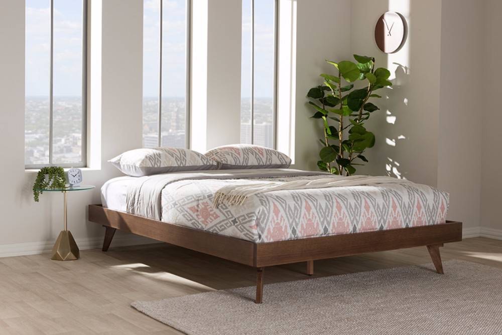 Baxton Studio Jacob Mid-Century Modern Walnut Brown Finished Solid Wood Full Size Bed Frame, Ash Walnut (INCOMPLETE SET, MISSING BOXES)