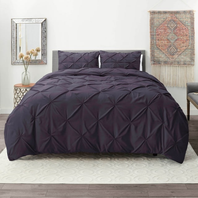 Clara Clark 4-PACK Pillow Cases Queen , Nestl Pinch Pleat Duvet Cover King Eggplant, And Clara Clark Set of 2 Bath Mat Bathroom Rugs
