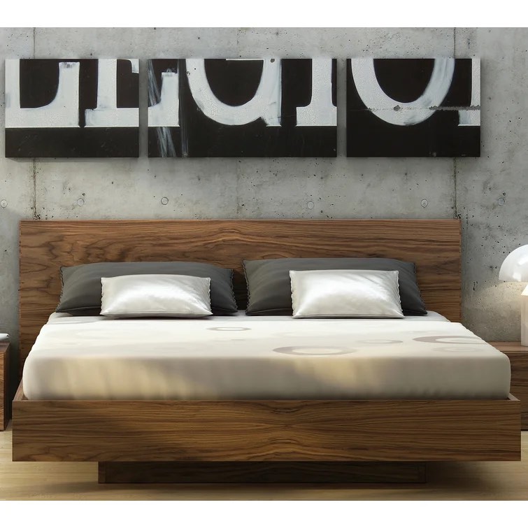Walnut Karr Platform King Bed by Mercury Row (INCOMPLETE SET, MISSING BOXES)