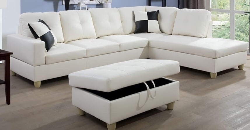 LIFESTYLE F09722A-S. RIGHT ARM SOFA. WHITE LEATHER 1 of 3 only. Incomplete