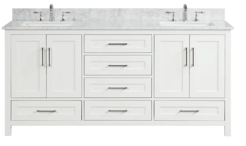Ratel Valencia 72" 4-Door and 6-Drawer Dove White Double Sink Vanity Set. 2 boxes