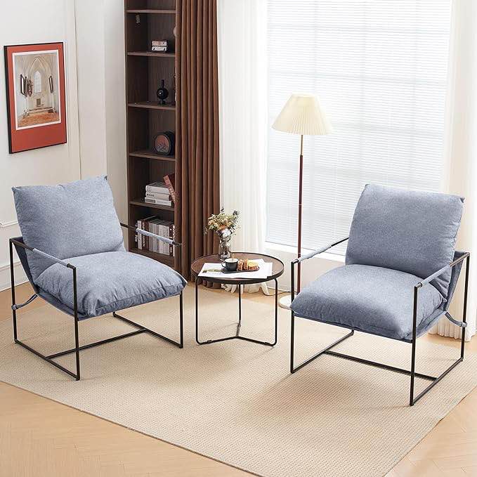 Fahomiss Mid Century Modern Accent Chair Set of 1, Steel Armchair, Fabric Lounge Chair for Living Room, Bedroom, Home Office in Microfiber Upholster gray