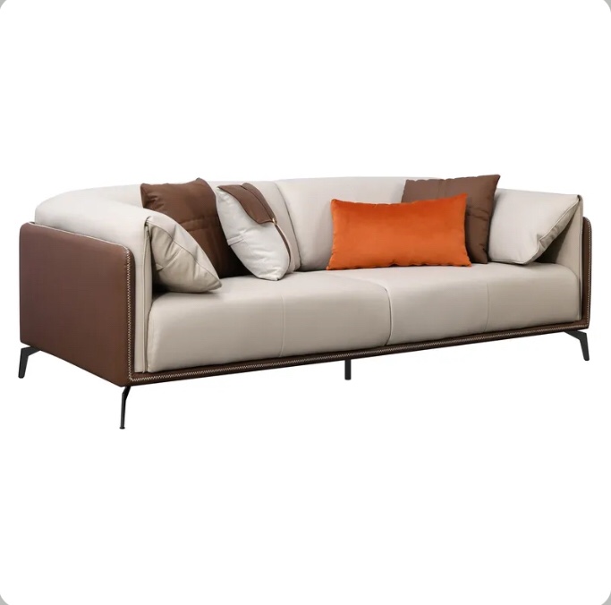 Émilie 86" Mid-Century 3-Seater Leather Armchair Sofa for Living Room