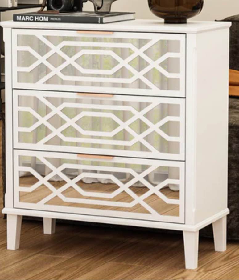 3-Drawer Dresser Chest of 3 Drawers Nightstand with Mirror Functional Organizer ,INCOMPLETE