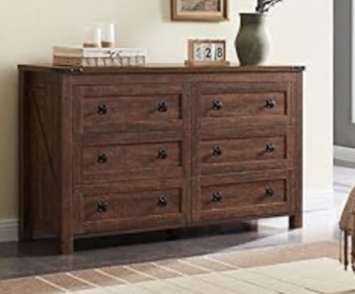 T4TREAM Farmhouse 6 Drawers Dresser Chests for Bedroom, Wood Rustic Wide Chset of Drawers,Storage 