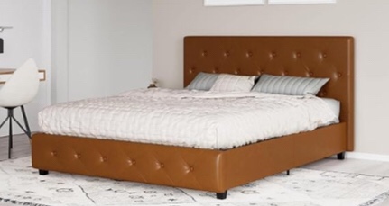 King Faux camel Upholstered Bed frame (incomplete) 