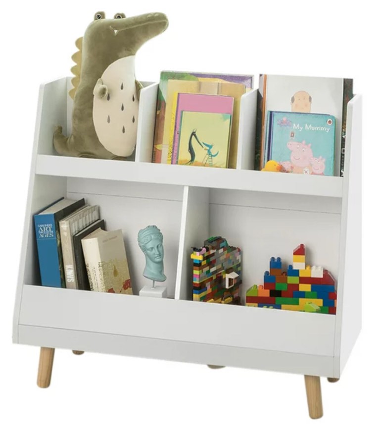 Haotian KMB19-W, White Modern Solid Wood Kids Bookcase 5-Tiers Shelf Storage Display Organizer Holder