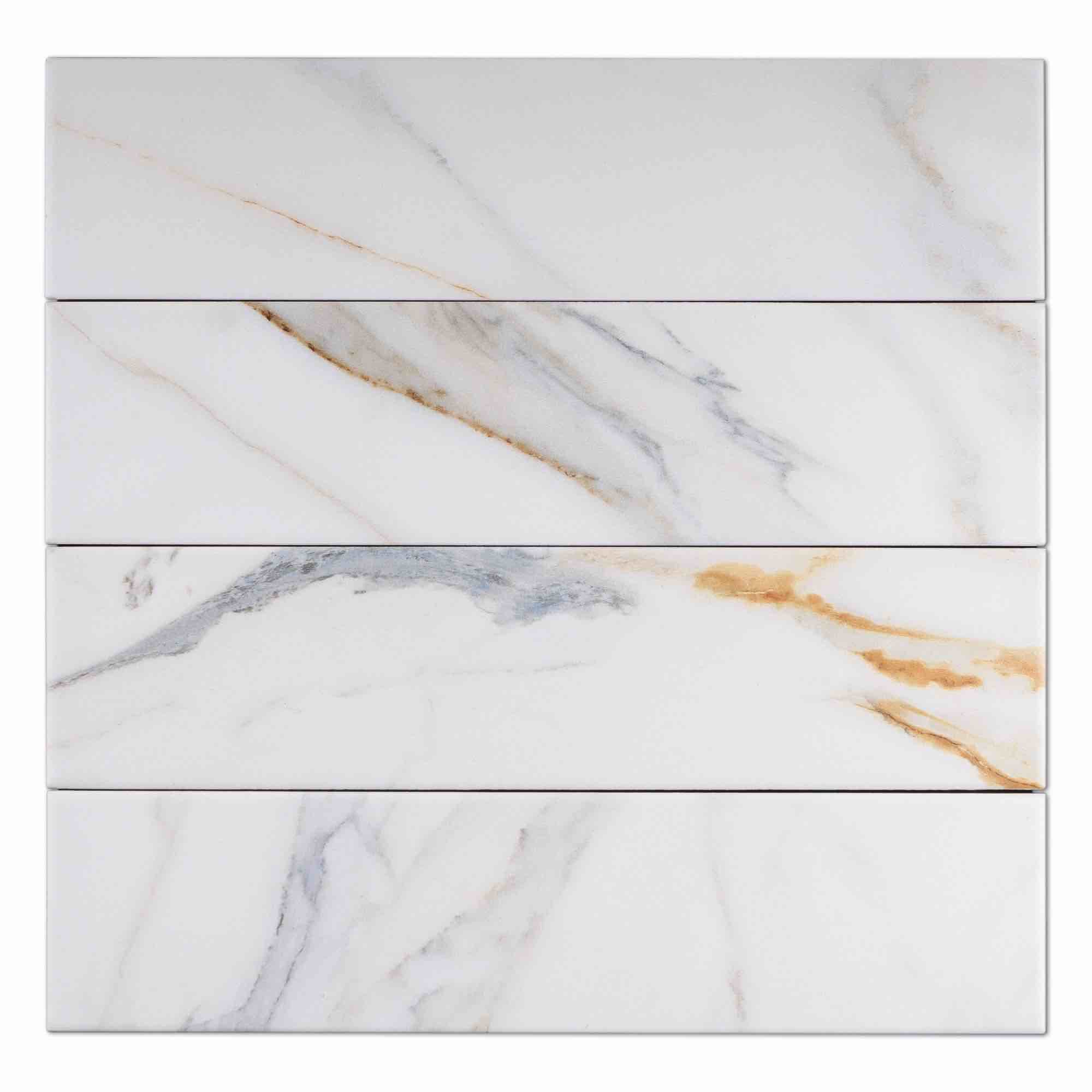 SENZIA Calacatta Gold Blue Matt Porcelain 3x13 Subway Tile Wall and Floor Tile
