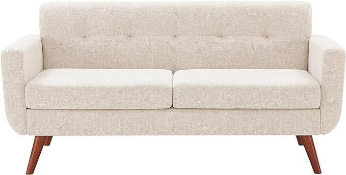 Tbfit 65" W Loveseat Sofa, Mid Century Modern Decor Love Seats Furniture, Button Tufted Upholstered Love Seat Couch for Living Room (Cream Beige)