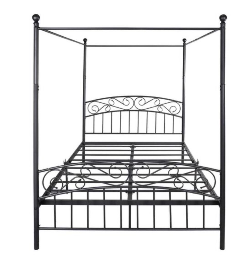 Uixe Black Queen Size Metal Bed Frame Full with Vintage Headboard and Footboard
