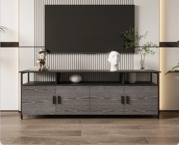 Black Modern Simple Wood Grain TV Cabinet 80-Inch TV Stand