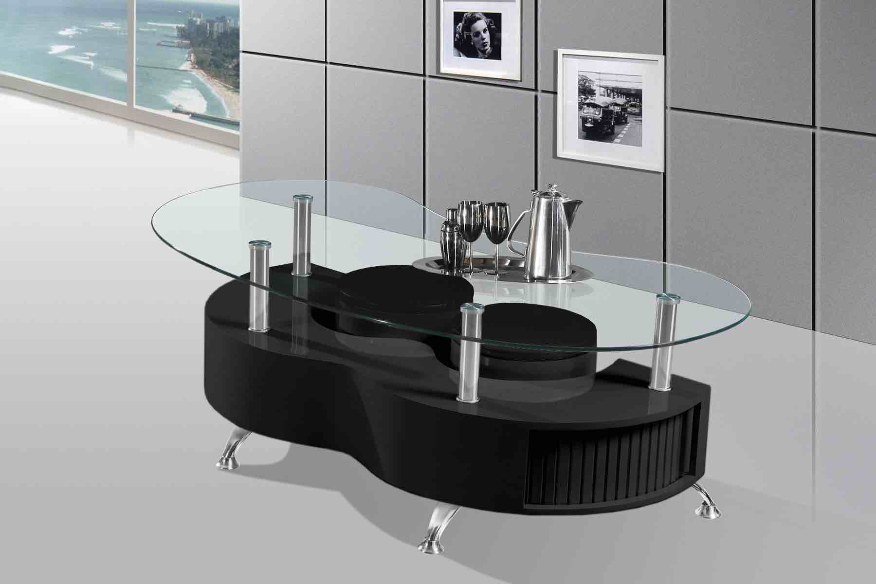 High Gloss Lacquer Coffee Table with Glass Top, 2 Stools and Inside Sotrage (incomplete 1 box only)