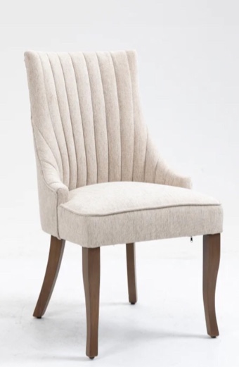 ZNTS Exquisite Cream Linen Fabric Upholstered Strip Back Dining Chair with Solid Wood Legs 2 Pcs W28668229