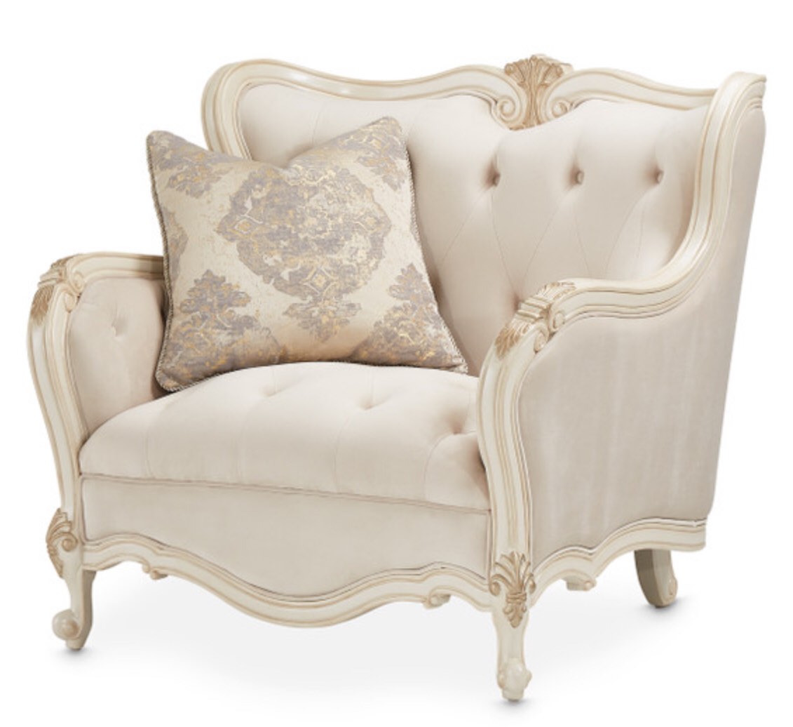 LAVELLE CHAIR AND A HALF IVORY CLASSIC PEARL BY AICO - MICHAEL AMINI (has 2 broken legs)