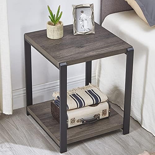 EXCEFUR End Table with Storage Shelf,Vintage Side