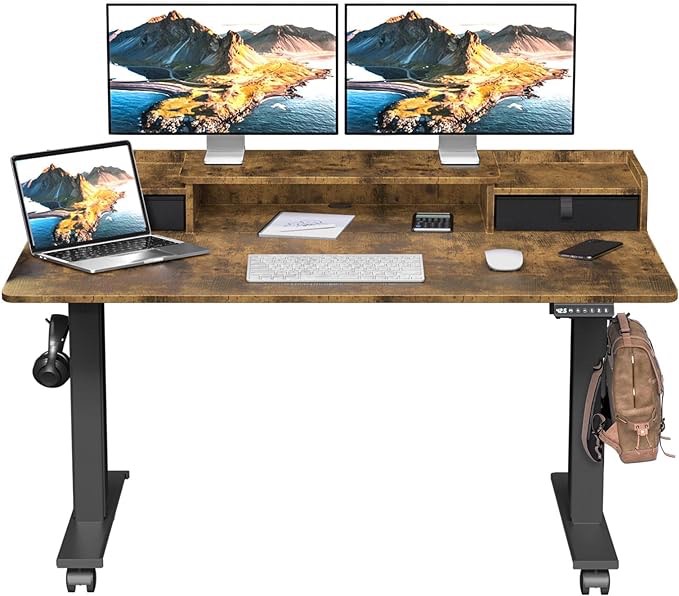 ExaDesk 63×30 Inch Electric Standing Desk with 2 Drawers, Adjustable Height Widened Stand Up Desk with Storage Shelf, Sit to Stand Ergonomic Workstation for Home Office