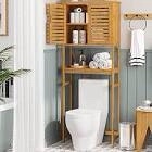 VIAGDO Over The Toilet Storage Cabinet, Tall Bathroom Cabinet Organizer with Cupboard and Adjustable Shelves, Freestanding Toilet Shelf Space Saver Rack Stand for Laundry Room, Balcony, Bamboo