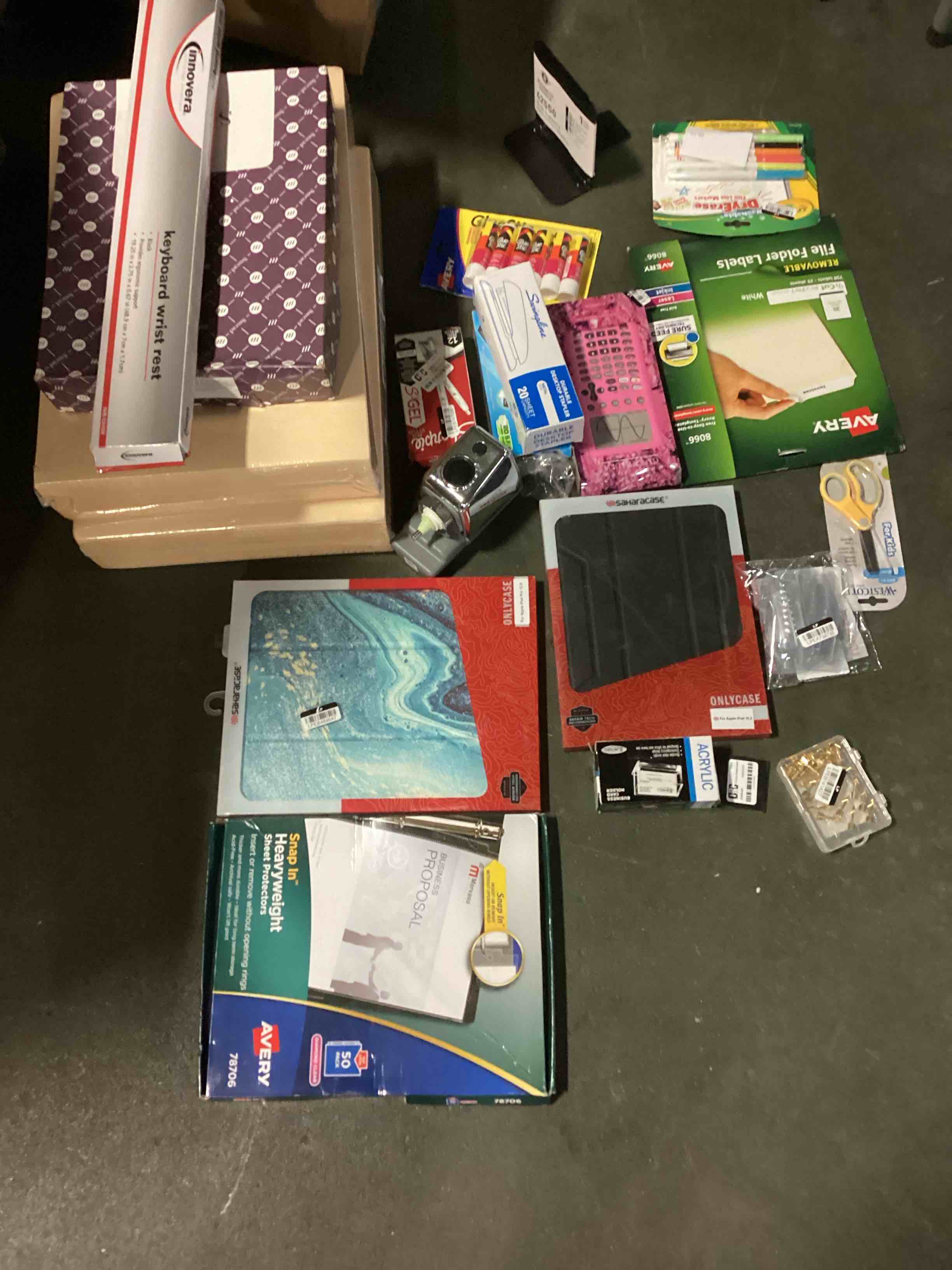 assorted school/office supplies,may include notebooks,pencils,pens,folders,wall,decor and more 