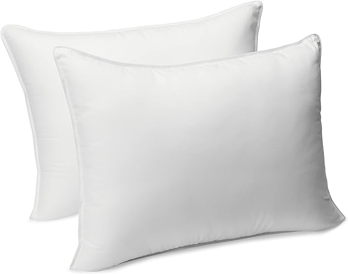 Amazon Basics Down Alternative Bed Pillows, Medium Density for Back and Side Sleepers - Standard, 2-Pack,white