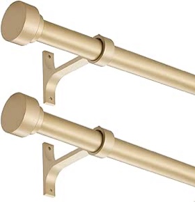 2 Pack Heavy Duty 1 Inch Diameter Single Curtain Rods 36-72?Ç¥ Adjustable Window Curtain Rod with Aluminum Alloy Cylindrical Cap Finials, Wall Mount and Ceiling Mount, Light Gold