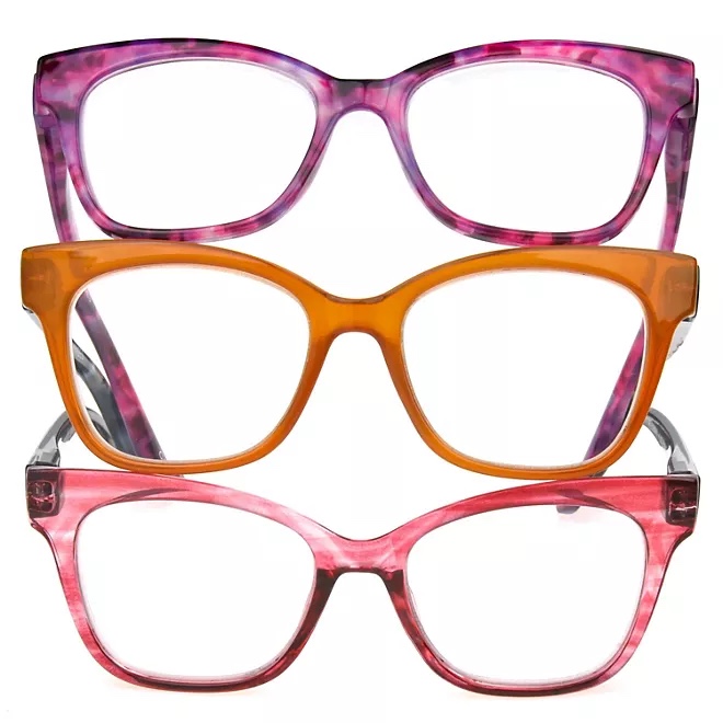 OPTIQUE Limited Collection Butterfly Reading Glasses with Chain and Cloth (3 pack) +3.00