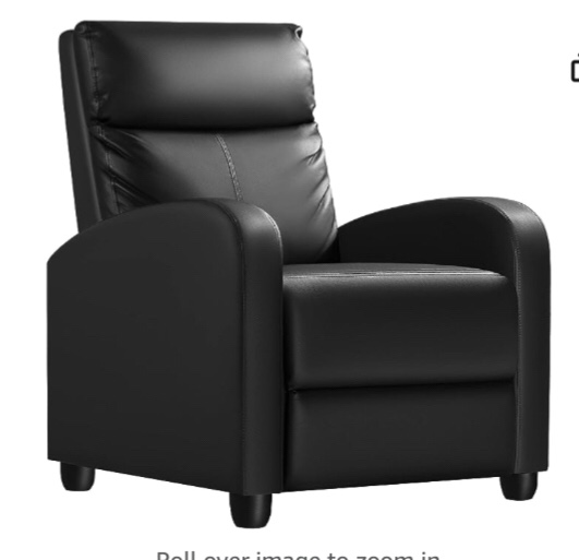 Homall Recliner Chair, Recliner Sofa PU Leather (Black, Leather)(box 1 incomplete) 