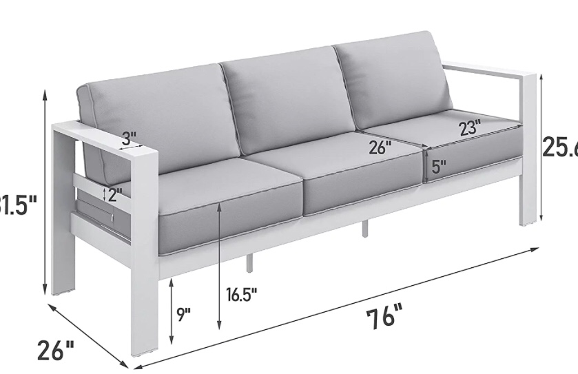 (incomplete) Tolead Outdoor Aluminum Patio Furniture Set with 5" Cushion & Wide Armrest & Backrest, Balcony, Garden, White