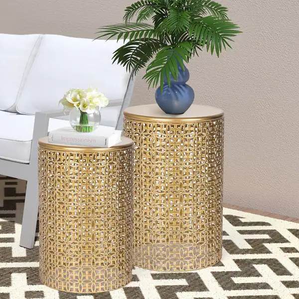 Adeco Metal Set of 2 Round End Tables Nightstands Coffee Side Tables