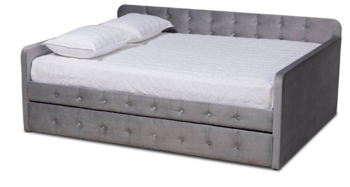 Baxton Studio Jona Modern Transitional Grey Velvet Fabric & Button Tufted Twin Size Daybed /w Trundle - Wholesale Interiors CF9183-Grey-Daybed-T/T (box 2 of 2 incomplete) 