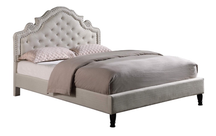 HomeLife Premiere Classics 51" Tall Platform Bed with Cloth Headboard and Slats - Full (Light Beige Linen) (box 1 of 2 incomplete)