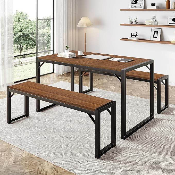 IMUsee Dining Table Set for 4-6,Modern Rustic Table with Metal Frame