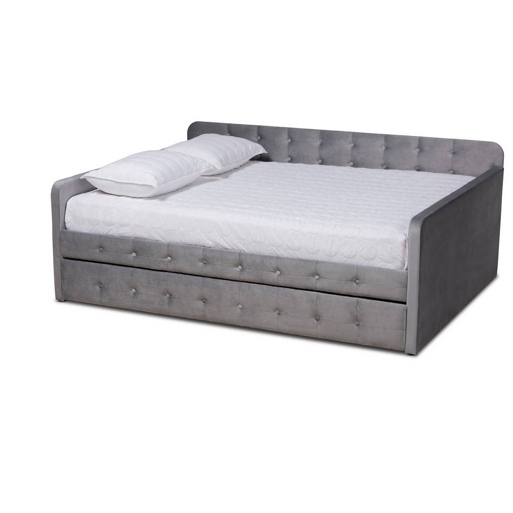 Baxton Studio Jona Modern Transitional Grey Velvet Fabric & Button Tufted Twin Size Daybed (Incomplete Box 1/2)