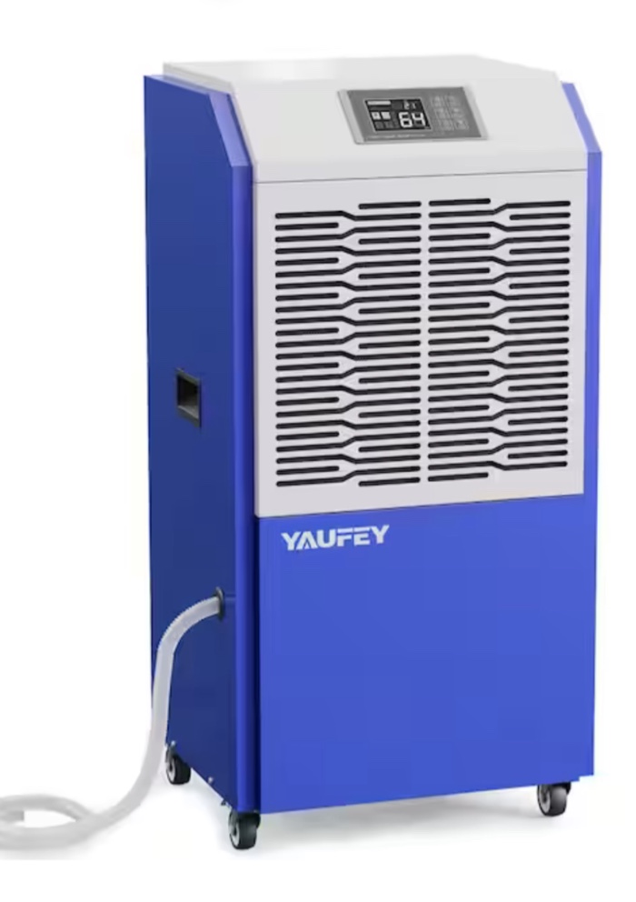216pt. dehumidifier with a Maximum coverage area of 8500 sq.ft. Commercial Dehumidifier in., blue