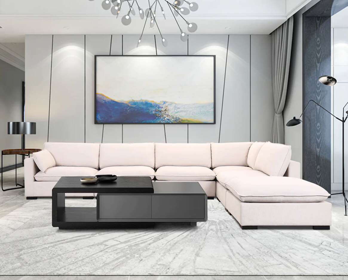 Arm Upholstered 6-Piece Chaise Sectional(incomplete 4 boxes for pick up)