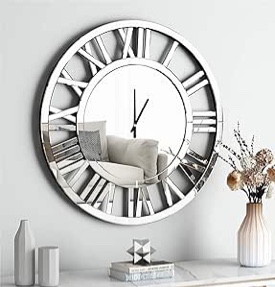 SHYFOY 18" Decorative Wall Clock Large Living Room Decor Round, Silent Modern Mirrored Clocks for Wall Decor Silver Roman Numera Clock for Home Bedroom Decoration, 45CM