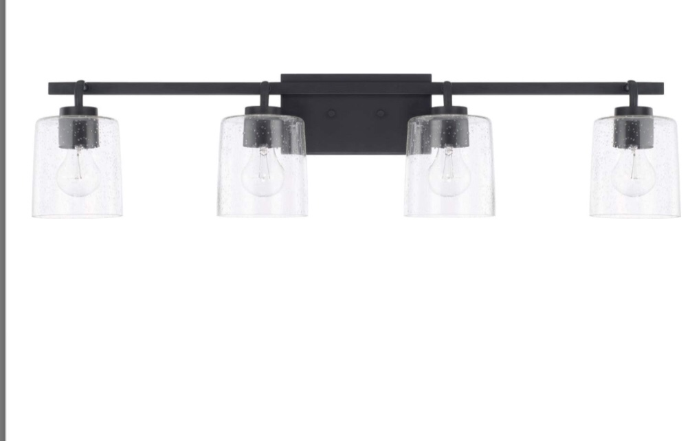 HomePlace Lighting 128541MB-449 Greyson Urban/Industrial Clear Seeded Glass Bathroom Vanity Wall Light, 4-Light 400 Total Watts, 9" H x 35" W, Matte Black