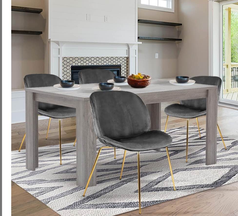 GIA Home Series 5pcs Modern Dining Set Included Rectangle 59"x35"x29.53" Oak Wooland Table and Four Velvet Chairs, Set of 5, Dark Gray/Gold (Incomplete Only Top)