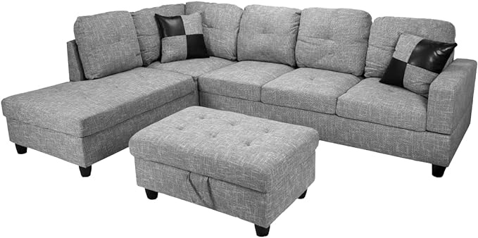 LifeStyle Furniture Sectional Couches 3Pcs Set, Grey (Incomplete, right sofa only)
