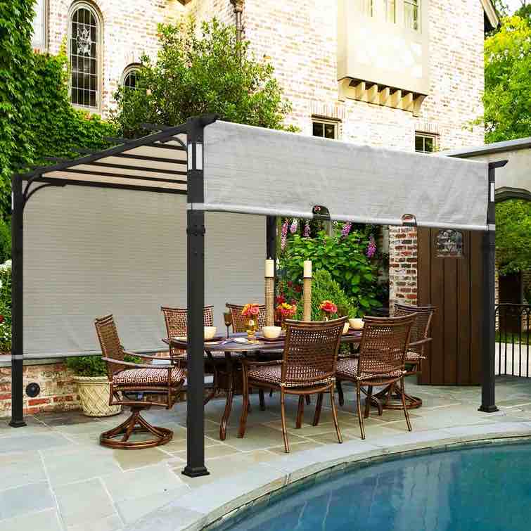 10'x10' Patio Pergola Outdoor Garden Pergolas with Retractable Shelter Shades
